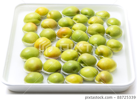 Ome soaked in water, plum fruit, ingredients for plum wine, ingredients for pickled plums, washed with water 88725339
