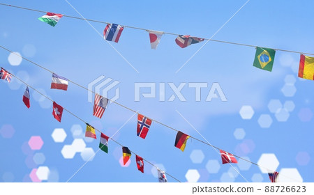 Flags of the nations flapping in the blue sky Flags of the nations flapping in the blue sky 88726623
