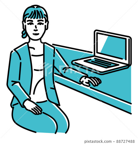 辦公桌前轉身的商務人士(女) 辦公桌前轉身的商務人士(女) 88727488