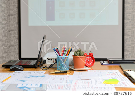 Empty urban meeting room. Interior of meeting room in modern office Empty urban meeting room. Interior of meeting room in modern office 88727616