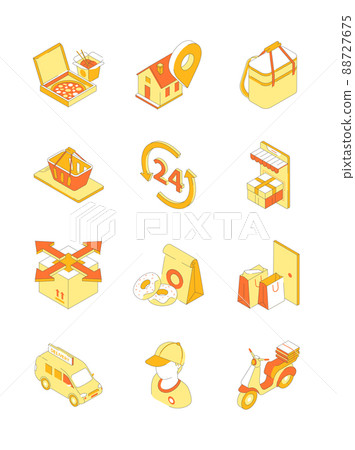 Food delivery - flat design colored style icons set 88727675