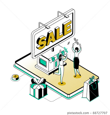 Online shop - modern line isometry design style illustration Online shop - modern line isometry design style illustration 88727707