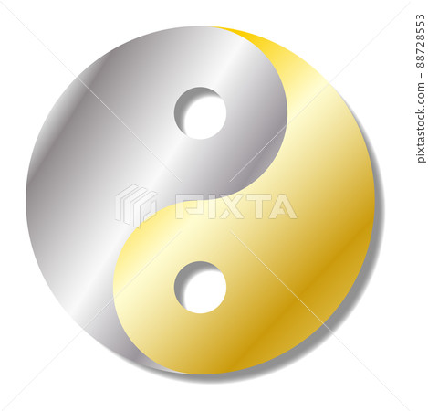 Golden and silver metallic shining Yin-Yang Taijitu, fortune-telling and occult motifs Golden and silver metallic shining Yin-Yang Taijitu, fortune-telling and occult motifs 88728553
