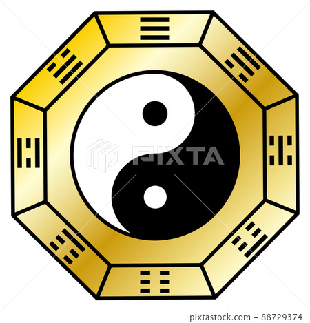 太極圖和金色八卦，東方算命，神秘的精神符號標記 88729374