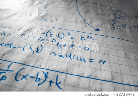 Mathematical formulas written in notebook closeup photo Mathematical formulas written in notebook closeup photo 88729478