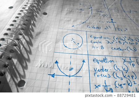 Mathematical formulas written in notebook closeup photo 88729481