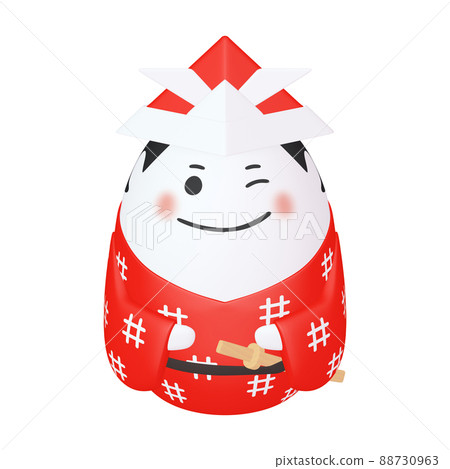 戴著摺紙頭盔的兒童節雞蛋角色的插圖素材（1_8）紅色 88730963