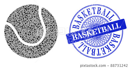 Grunge Basketball Badge and Triangle Tennis Ball Mosaic Grunge Basketball Badge and Triangle Tennis Ball Mosaic 88731242