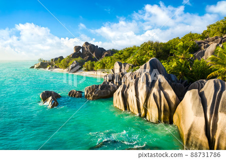 Anse Source D'Argent - the most beautiful beach of Seychelles. La Digue Island, Seychelles Anse Source D'Argent - the most beautiful beach of Seychelles. La Digue Island, Seychelles 88731786