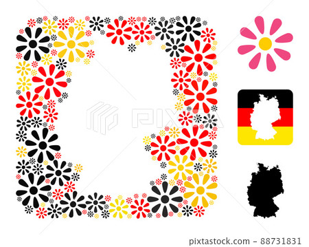 German Map Subtraction Mosaic of Flower Items in German Flag Colors 88731831
