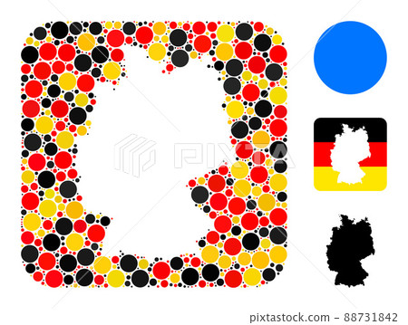 German Map Subtraction Collage of Filled Circle Items in German Flag Colors 88731842