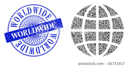 Grunge Worldwide Seal and Triangle Globe Mosaic Grunge Worldwide Seal and Triangle Globe Mosaic 88731917