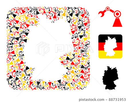 German Map Subtraction Mosaic of Industrial Robot Items in German Flag Colors 88731953