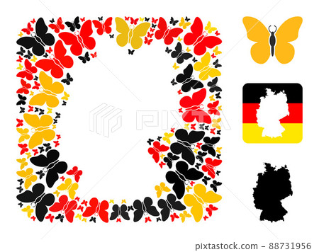 German Map Hole Mosaic of Butterfly Icons in German Flag Colors 88731956