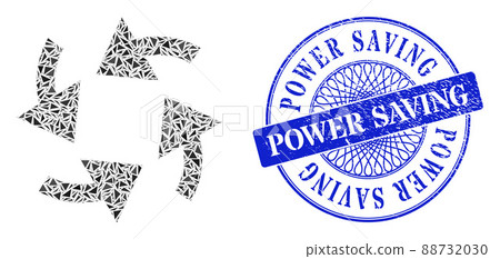 Grunge Power Saving Stamp Seal and Triangle Cyclone Arrows Mosaic 88732030