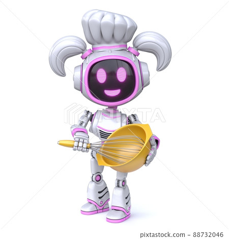 Cute pink girl robot with cooking hat 3D Cute pink girl robot with cooking hat 3D 88732046