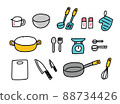 Various kitchen utensils illustrations with lines (ruled lines) 88734426