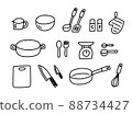 Various kitchen utensils illustrations Monochrome line drawing 88734427