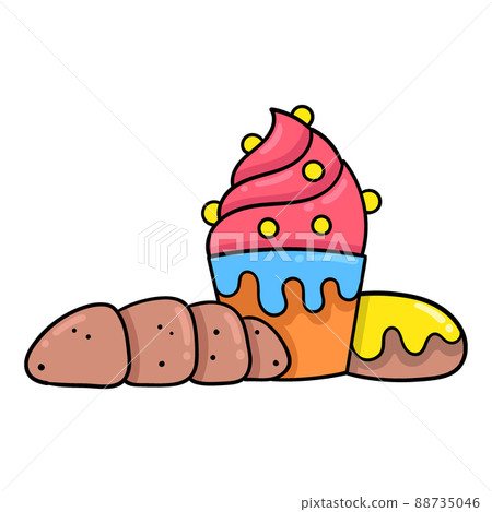 delicious steamed cake croissants and sweet donuts, doodle icon drawing 88735046