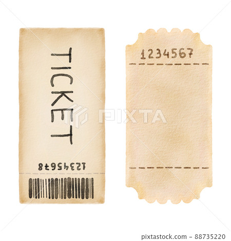 Two watercolor hand drawn tickets isolated on white background 88735220