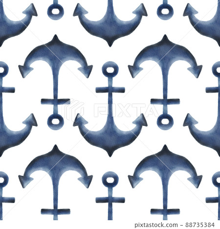 Seamless pattern with watercolor hand drawn anchors isolated on white 88735384