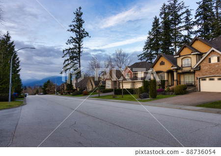 Fraser Heights, Surrey, Greater Vancouver, BC, Canada. Street view in the Residential Neighborhood 88736054