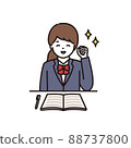 Illustration of a high school girl doing a guts pose with a smile during class 88737800
