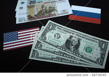 [Thumbnails of articles on US dollars, Russian rubles, foreign exchange, FX, stocks, etc.] Russian rubles banknotes and charts 88738345