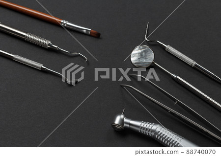 Set of metal dental instruments for teeth dental care Set of metal dental instruments for teeth dental care 88740070