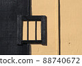 Wooden window frame geometric abstract with square and lines in black and brown 88740672