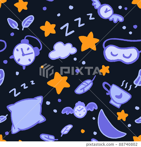 Seamless good night pattern with stars, moon, clouds, fethers and clocks. Seamless good night pattern with stars, moon, clouds, fethers and clocks. 88740802