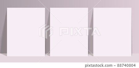 Rectangular poster mockup with realistic shadows overlays on pastel background. 88740804