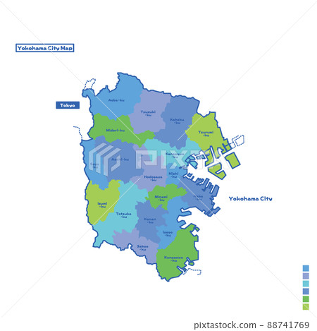 Yokohama City Administrative District / Yokohama City Map I tried to color-code by color on a rainy day (English version) 88741769