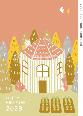 2023 New Year's card Forest Rabbit House 88742227