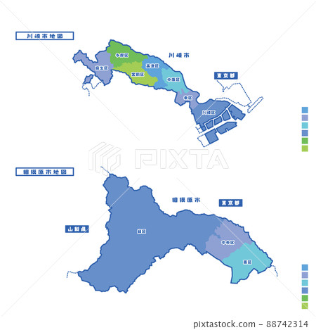 Kawasaki City Administrative District / Kawasaki City Map + Sagamihara City Administrative District / Sagamihara City Map I tried to color-code by color on a rainy day. 88742314