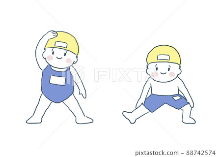 孩子們為游泳課做準備運動的插圖 孩子們為游泳課做準備運動的插圖 88742574