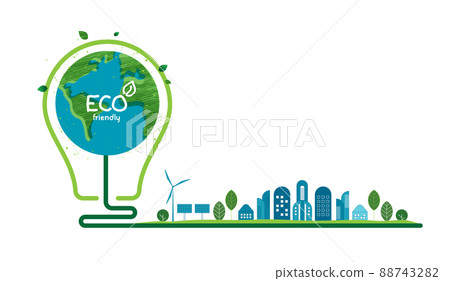 Energy saving eco LED lamp technology nature concept. think green ecology and save energy creative idea concept. environmentally friendly planet. vector design Energy saving eco LED lamp technology nature concept. think green ecology and save energy creative idea concept. environmentally friendly planet. vector design 88743282