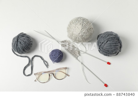 Concept of knitting on white background, top view Concept of knitting on white background, top view 88743840