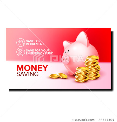 Money Saving In Piggy Bank Protect Banner Vector 88744305