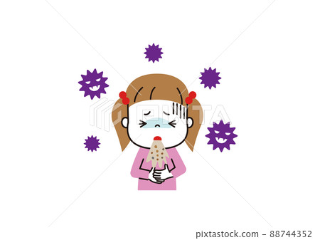 一個因病毒性腸胃炎而嘔吐的痛苦表情的女孩 一個因病毒性腸胃炎而嘔吐的痛苦表情的女孩 88744352