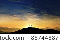 Three crosses on the hill with clouds moving on the starry sky 88744887