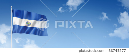 Salvadoran flag isolated on a blue sky. Horizontal banner Salvadoran flag isolated on a blue sky. Horizontal banner 88745277