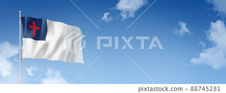 Christian flag isolated on a blue sky. Horizontal banner Christian flag isolated on a blue sky. Horizontal banner 88745281