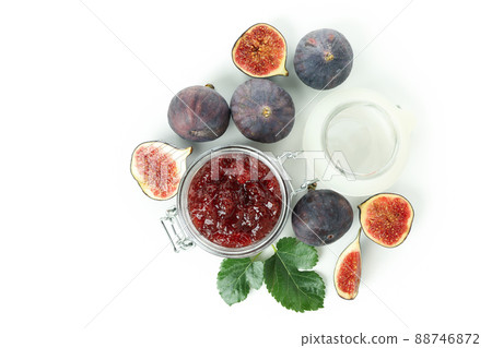 Fig jam and ingredients isolated on white background 88746872