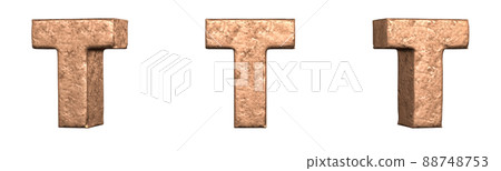 Letter T from Copper letters alphabet collection set. Isolated. 3D Rendering 88748753