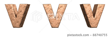 Letter V from Copper letters alphabet collection set. Isolated. 3D Rendering 88748755