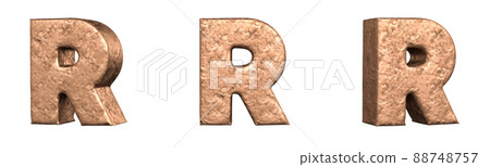 Letter R from Copper letters alphabet collection set. Isolated. 3D Rendering 88748757