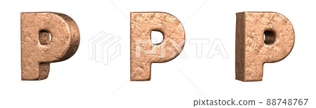 Letter P from Copper letters alphabet collection set. Isolated. 3D Rendering 88748767