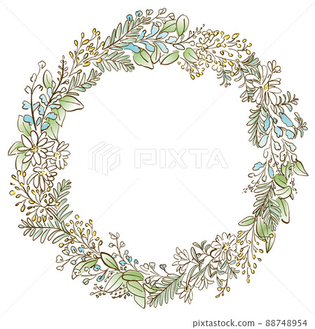 Wreath illustration line drawing hand-painted color Wreath illustration line drawing hand-painted color 88748954