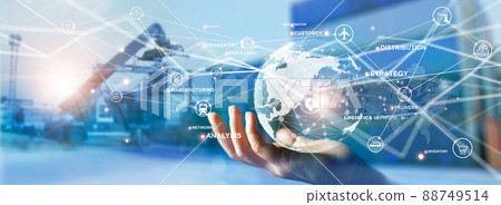 Transport and logistics, Hand holding global network connection of logistics and cargo distribution goods 88749514